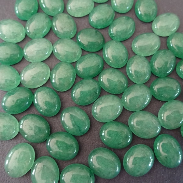 10x8mm Natural Green Aventurine Gemstone Cabochon, Oval Cabochon, Polished Gem, Natural Gemstone, Light Translucent Green, 10x8x4-5mm Size