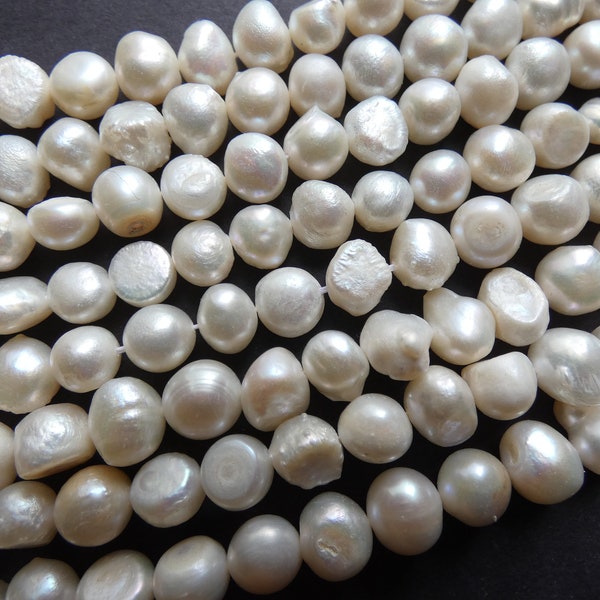 14 Inch 8-9mm Natural Freshwater Pearl Bead Strand, Dyed, About 46 Beads, Ivory White, Round Potato Shape, Pearls, Colored Pearl Beads