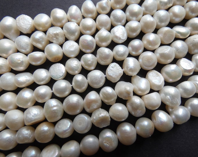 14 Inch 8-9mm Natural Freshwater Pearl Bead Strand, Dyed, About 46 Beads, Ivory White, Round Potato Shape, Pearls, Colored Pearl Beads