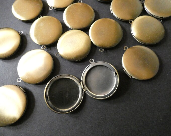 32.5mm Brass Locket Pendant, Bronze Circle Pendant, Flat Round, Custom Jewelry Making, DIY Basic Photo Locket Charms, Antiqued Charm