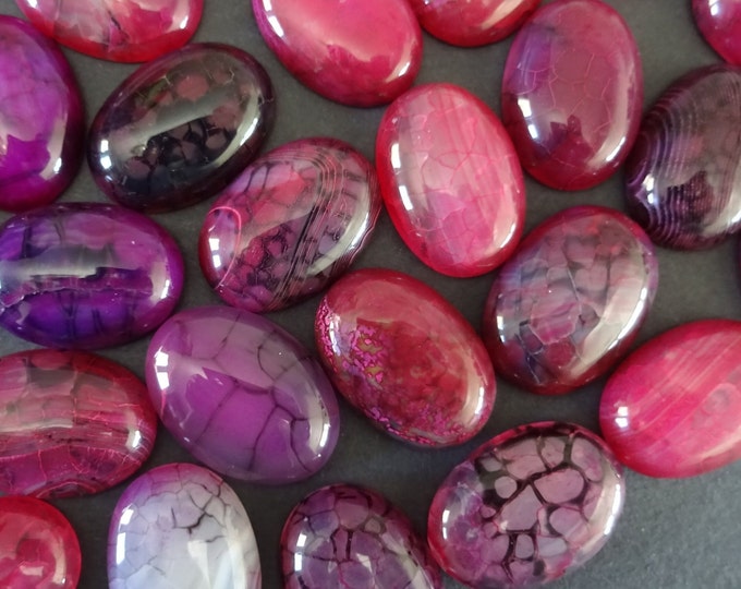 24.5x17mm Natural Dragon Veins Agate Cabochon, Dyed, Oval Cabochon, Pink & Black Agate, Polished Stone Cabochon, Natural Agate Crystals