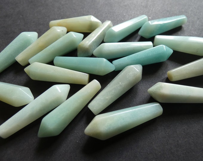 30.5mm Natural Amazonite Bullet, Faceted, Undrilled, Polished Gem, Gemstone Jewelry Pendant, Light Blue Crystal Wire Wrapping Stone, No Hole