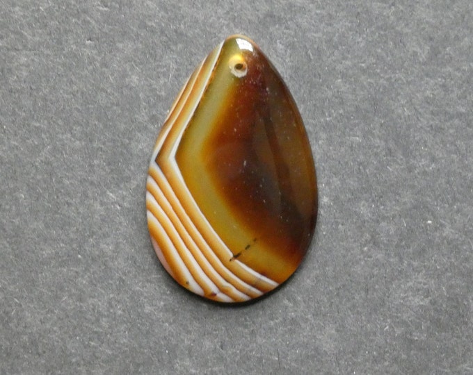 47x30mm Natural Brazilian Agate Pendant, Gemstone Pendant, One of a Kind, Large Teardrop, Brown & Yellow, Dyed, Only One Available, Unique