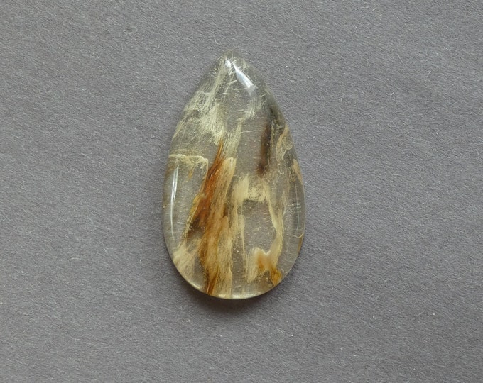 48x27x8mm Tigerskin Glass Cabochon, Large Teardrop, Brown and Clear, One of a Kind, Only One Available, Glass Cabochon, Jewelry Making Cab