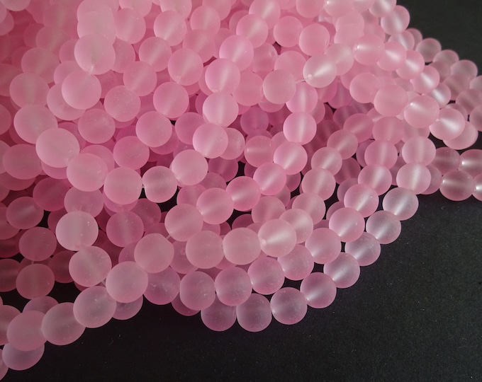 31 Inch Strand Frosted Pink Glass Bead Strand, 8mm, About 105 Beads Per Strand, Round Pastel Ball Bead, Transparent, Pretty Light Pink