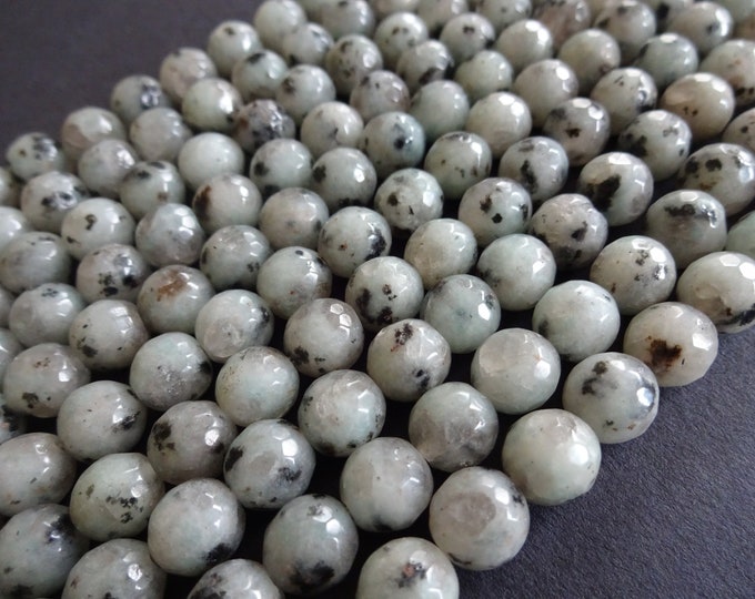 8-8.5mm Natural Sesame Jasper Ball Beads, 15.5 Inch Strand Of About 47 Beads, Natural Stone, Gray Jasper Stone, Faceted Ball Bead