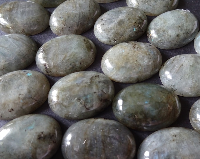 25x18mm Natural Labradorite Cabochon, Oval Gemstone, Polished Gem, Cool Gemstone, Unique Stone, Translucent, Grade AB, Gray, Teal Sheen