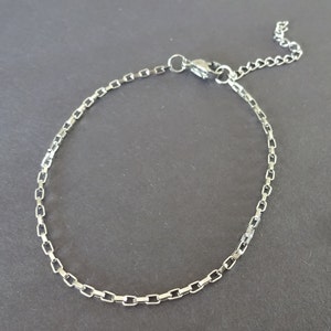 Stainless Steel Box Chain Bracelet With Clasp, Silver Chain, 7.4 Inch, Minimalist, Add Your Own Charms, Ready To Wear, Thin Link Bracelet