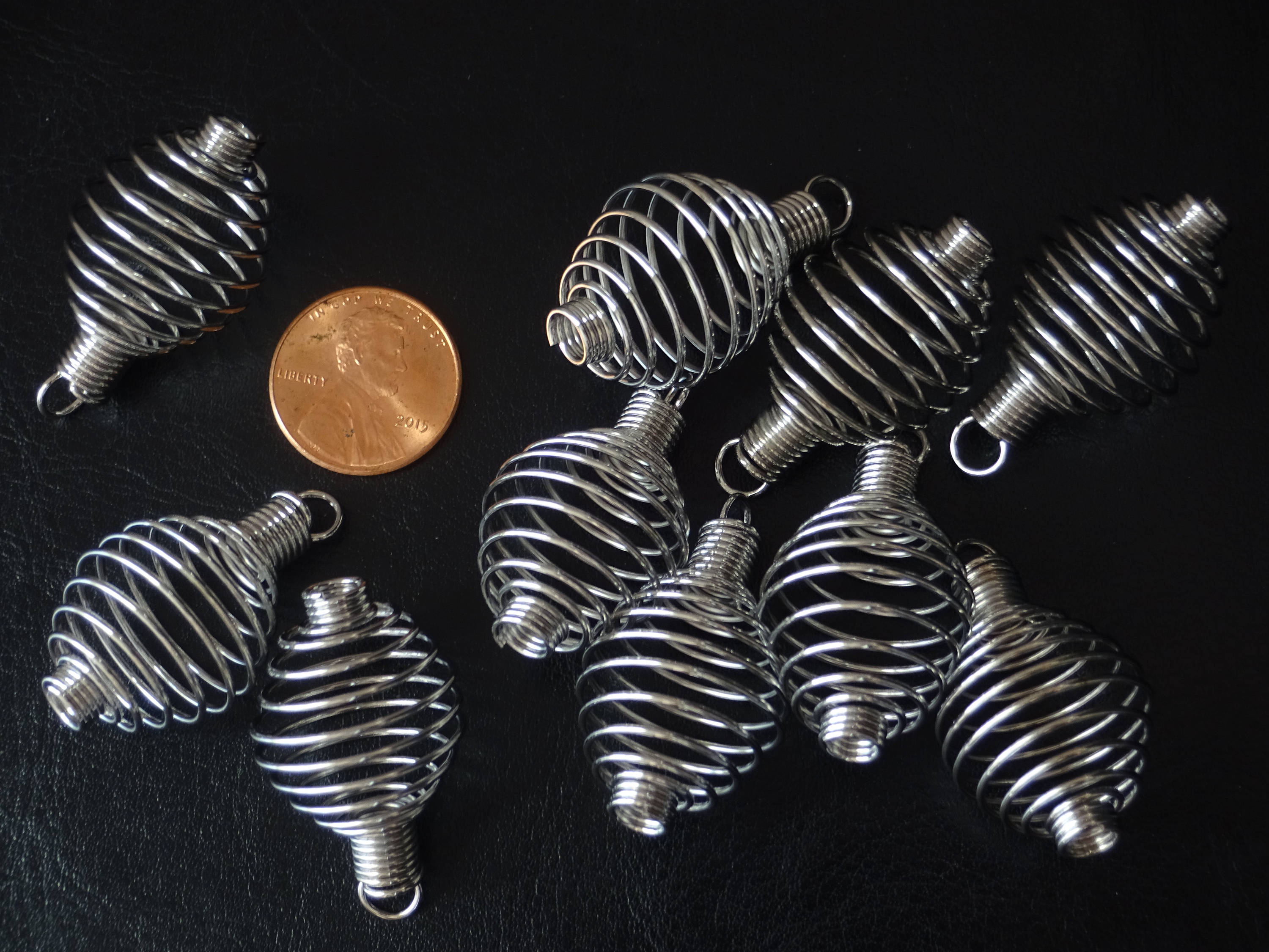 34x19mm Steel Bead Cages, Silver, Large 4.5mm Hole, Spiral Cage, Cage