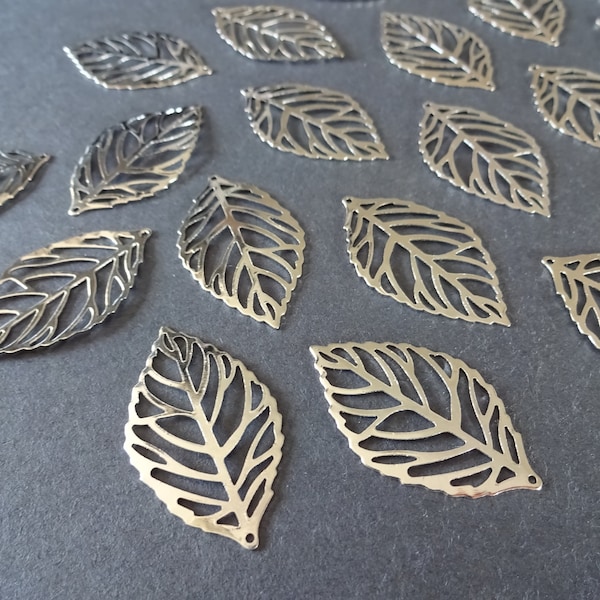 25 PACK 35mm Iron Leaf Pendant, Leaves Pendants, Classic Silver Color, Filigree Leaf Pendant, Large Leaf Pendant, LIMITED SUPPLY, Hot Deal!