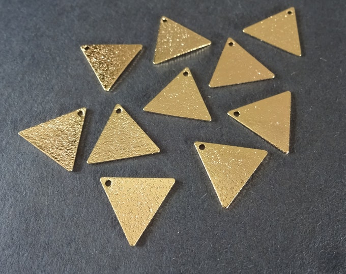 10 PACK 15mm Gold Plated Brass Triangle Charms, Triangle Charms, Gold Triangle Charm, Textured Finish, 18k Gold Plating, Brass Charm, Gold
