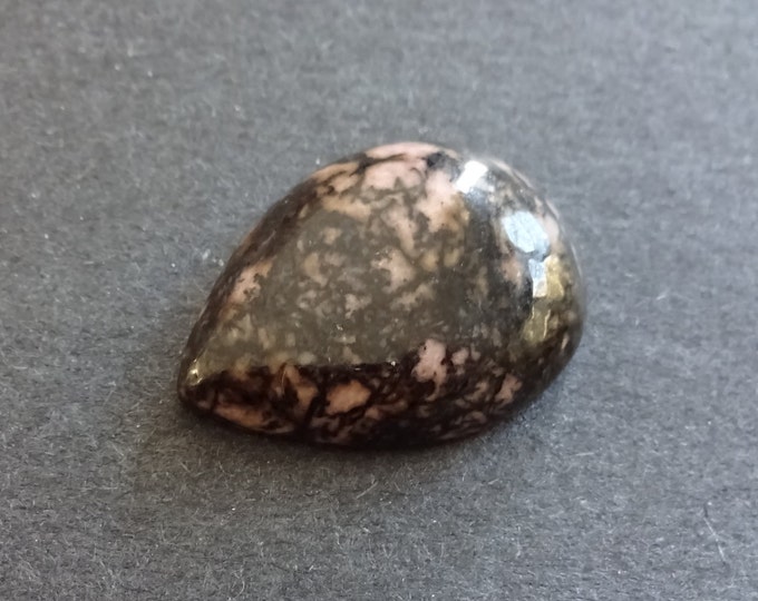 30x22mm Natural Rhodonite Teardrop Cabochon, Black & Pink, One 0f A Kind, Unique, As Seen In Image, Only One Available, Pink Mineral Cab