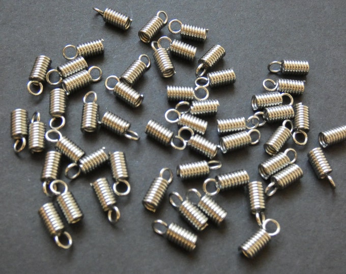 50 Pack of 10mm Stainless Steel Terminators, Stainless Steel Cord Coil, Silver Cord Coils, Silver Terminators, Stainless Steel Findings