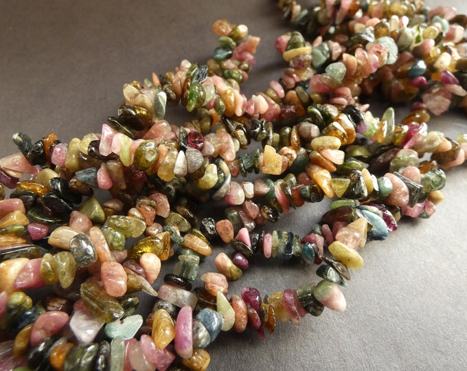 34 Inch 4-12mm Natural Tourmaline Bead Strand, About 200 Beads, Pink and Green Stone, Drilled Tourmaline Nuggets, Polished Crystal Beads