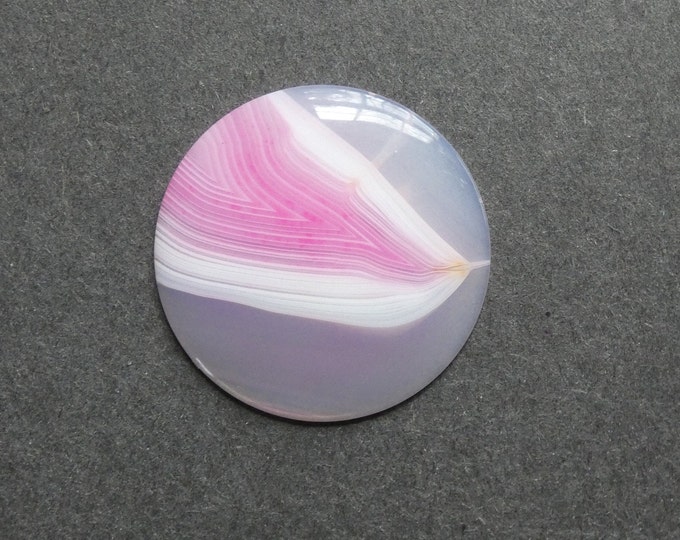 37mm Natural Striped Agate Cabochon, Flat Round, Pink, Dyed & Heated, One of a Kind, As Seen in Image, Only One Available, Gemstone Cabochon