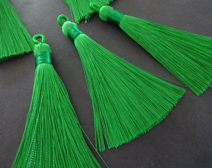 83-92mm Green Nylon Tassel Pendant With Loop, Bright Green, High Quality Tassels, For Earrings, Christmas Decoration & More! 1.5-4mm Hole