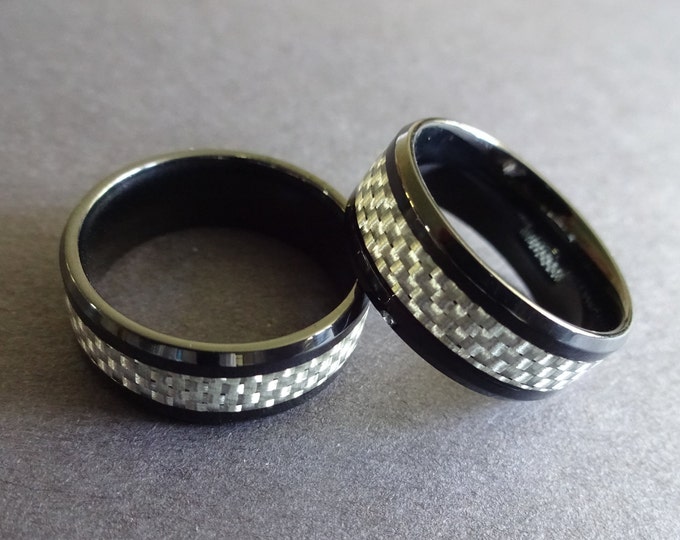 Titanium Men's Gunmetal and Silver Mesh Design Ring, Titanium Ring, Men's Ring, Men's Wedding Jewelry, Mesh Pattern Band, Gunmetal Ring