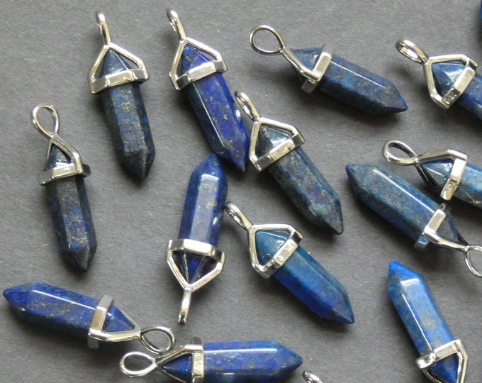 29-31mm Natural Lapis Lazuli Pendant, Brass Finding, Faceted Bullet, Polished, Gemstone Jewelry Crystal Pendant, Blue & Silver Color