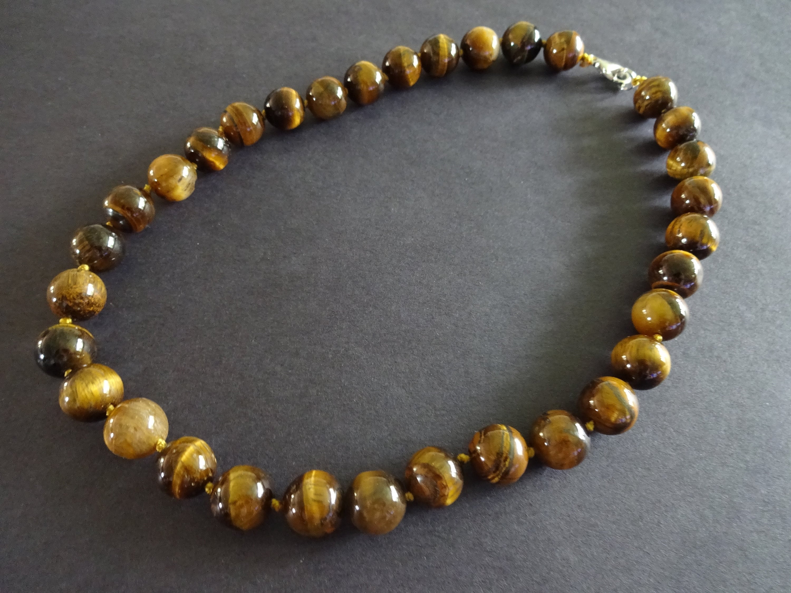 Natural Tiger Eye Bead Necklace, 18 Inch Long, Large Ball Beads, Green ...