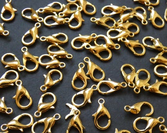 100 PACK of 12x6mm Zinc Alloy Lobster Claw Clasps, Gold Color Clasps, Basic Clasp, Classic Lobster Claw Clasps, Use for Jewelry Making