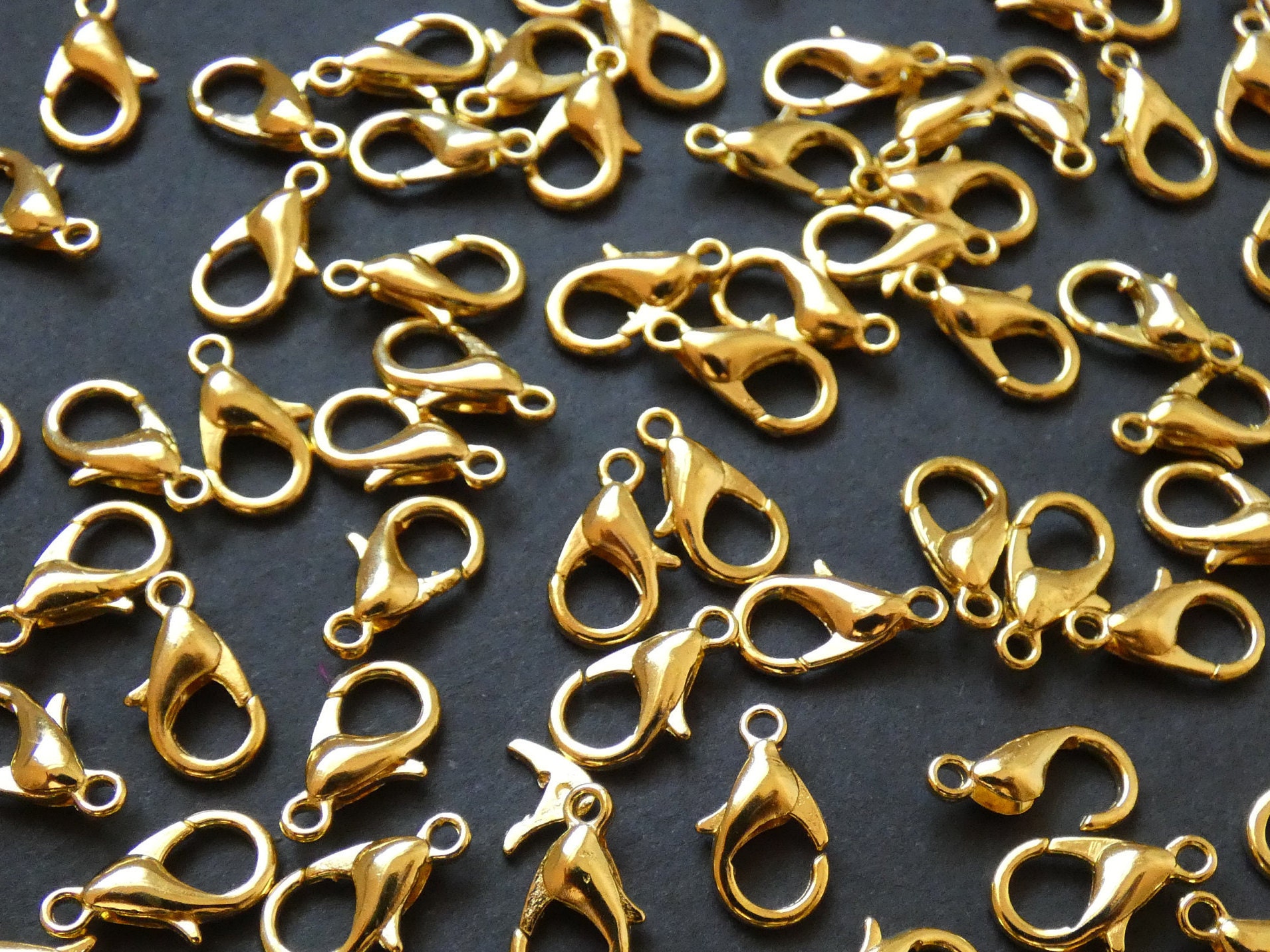 100 PACK of 12x6mm Zinc Alloy Lobster Claw Clasps, Gold Color