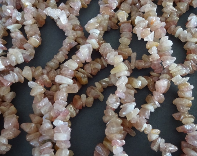 31.5 Inch Strand Natural Strawberry Quartz Beads, 5-8mm Natural Stone Beads, Polished Gemstone Beads, Semi Transparent Pink Chips, Quartz