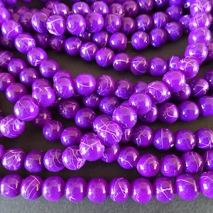 31 Inch Strand Of Baked Glass 8mm Ball Beads, Dyed, About 105 Beads Per Strand, White & Purple, 1.5mm Hole, LIMITED SUPPLY, Hot Deal!
