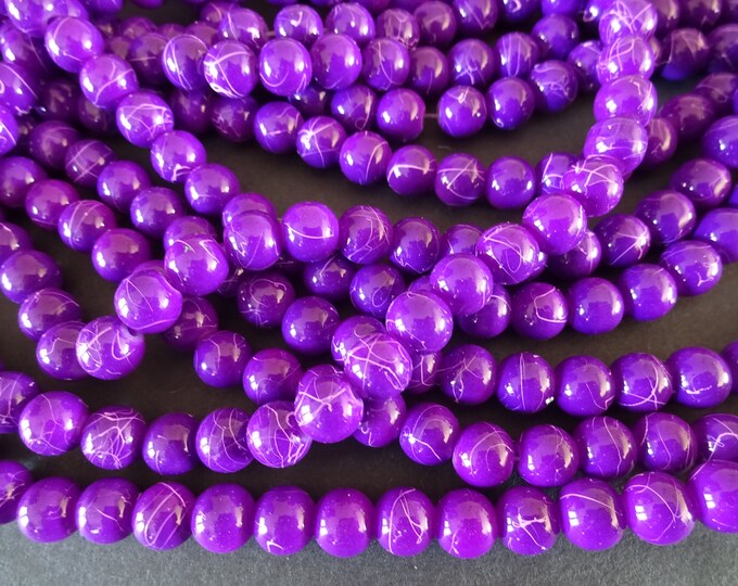 31 Inch Strand Of Baked Glass 8mm Ball Beads, Dyed, About 105 Beads Per Strand, White & Purple, 1.5mm Hole, LIMITED SUPPLY, Hot Deal!