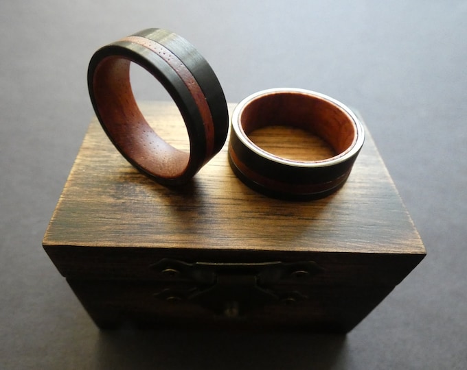 Black Tungsten with Wood Inlay, Rosewood Wood Inlay and Inner, Tungsten Carbride Ring, 8mm Tungsten Metal Ring, Mens Ring, Free Box