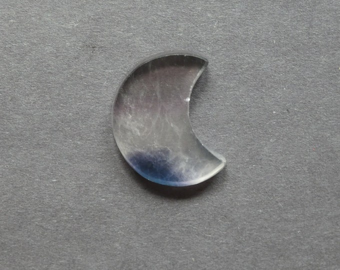 30x24mm Natural Fluorite Stone, Gemstone Cabochon, Moon, Blue and Clear, One of a Kind, for Wire Wrapped Pendant Making,Undrilled Moon Bead