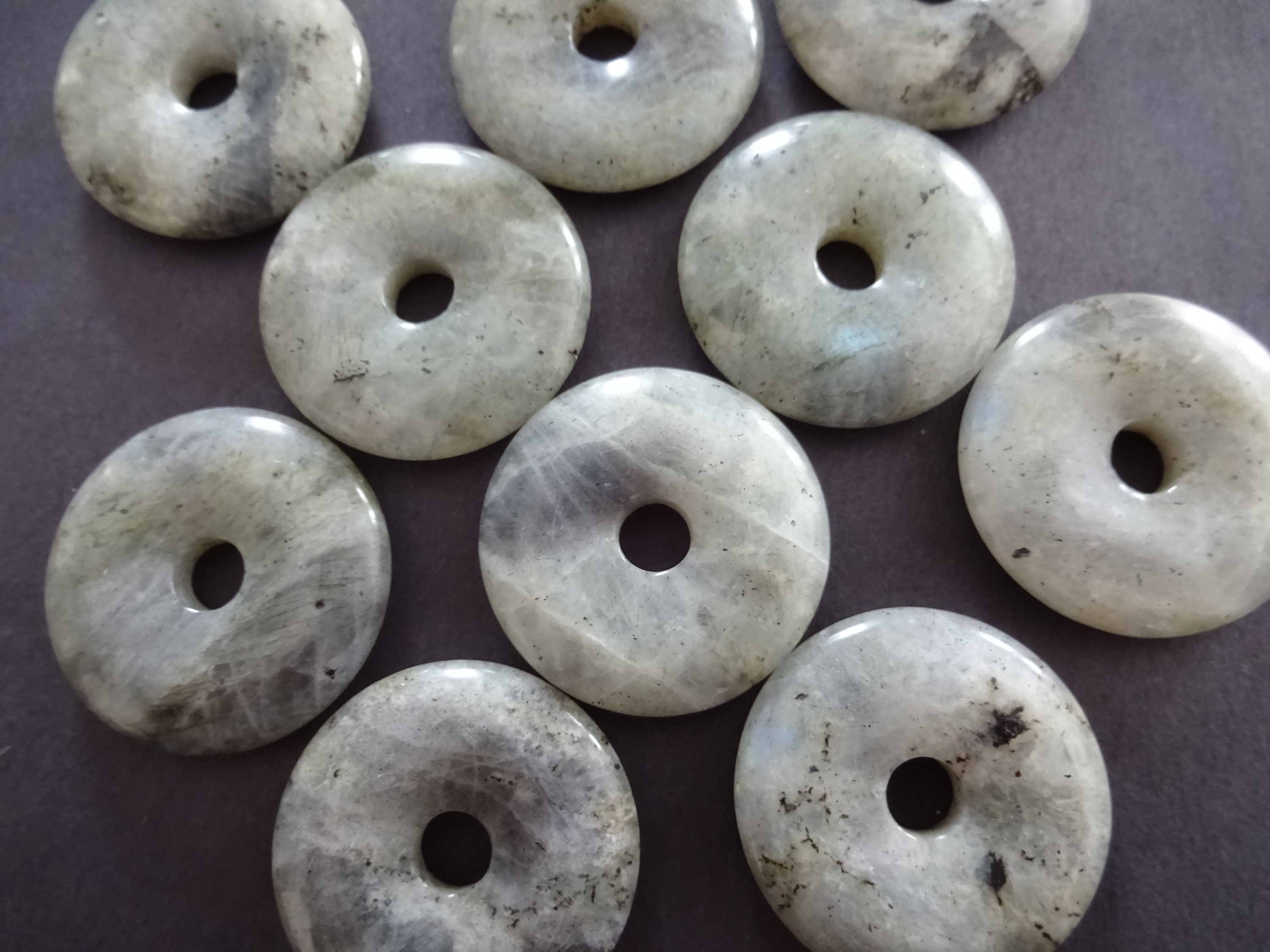 28-30mm Natural Labradorite Stone Pendant, Donuts, Dark Gray, Polished ...