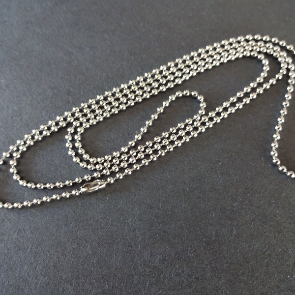 Stainless Steel 23.6 Inch Ball Chain With Clasp, Classic Silver Color, Necklace Chain, Jewelry Making Chain, Necklace, 1.5mm Thick