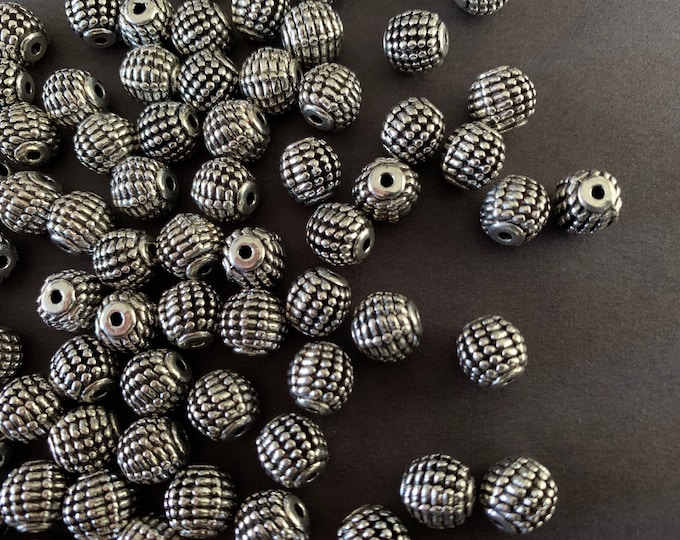 9mm Round Textured Zinc Alloy Metal Beads, Metal Spacers, Round Bead, 2mm Hole, Silver Textured Beads, Antique Silver Color, Bumpy