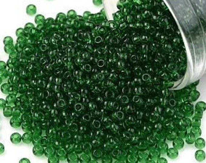 11/0 Toho Seed Beads, Transparent Grass Green (7B), 10 grams, About 1110 Round Seed Beads, 2.2mm with .8mm Hole, Transparent Finish