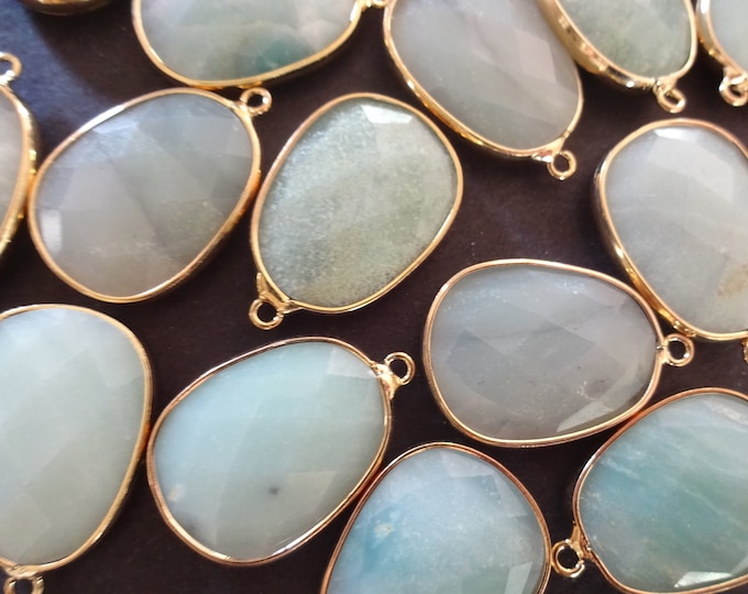 25-26mm Natural Amazonite Faceted Pendant With Brass Metal, Amazonite Pendant, Polished Gemstone Jewelry, Crystal Charm, Amazon Stone