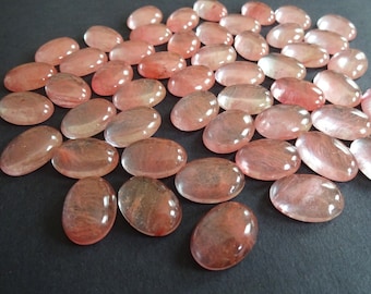 18x13mm Watermelon Glass Cabochon, Oval Cabochon, Transparent Pink Glass Gem, Glass Jewelry Making, Coral Pink and Clear Stone