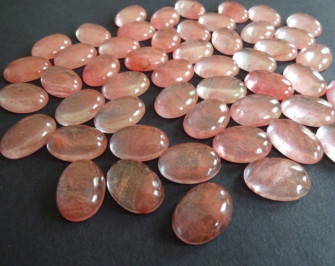 18x13mm Watermelon Glass Cabochon, Oval Cabochon, Transparent Pink Glass Gem, Glass Jewelry Making, Coral Pink and Clear Stone