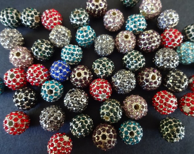 10 PACK 10mm Rhinestone Rainbow Ball Beads, Metal Rhinestone Beads, Disco Ball, Pave Bead, Metal Disco Ball Bead, Round Rhinestone 10mm Bead