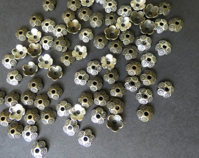 100 Pack 8mm Alloy Metal Bead Caps, Floral Desgin, Mixed Color, Flower Bead Caps, Jewelry Making Suppy Bead, For Round Beads, 2mm Hole
