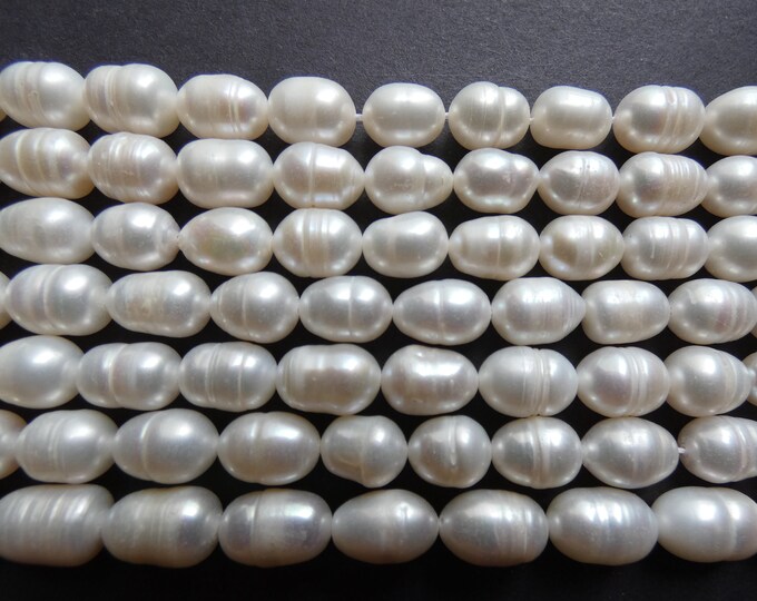 14 Inch 8-9mm Natural Freshwater Pearl Bead Strand, About 36 Beads, Rounded Rice Shape, Oval Pearls, White Pearl Beads, Pearl Jewelry