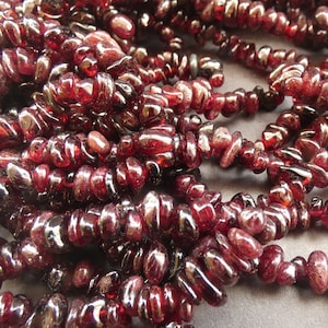 32 Inch 4-6mm Natural Garnet Bead Strand, About 225 Stones, Red Garnet Pebbles, Nugget Polished Stones, Drilled Garnet Crystals, 1mm Hole