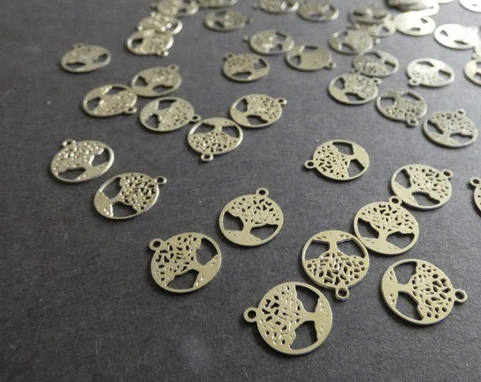 11.5mm Brass Metal Tree Of Life Charms, Tree Pendants, Silver Color, Lightweight, Silver Tree, 1mm Hole, Tiny Trees, Nature Theme Pendant