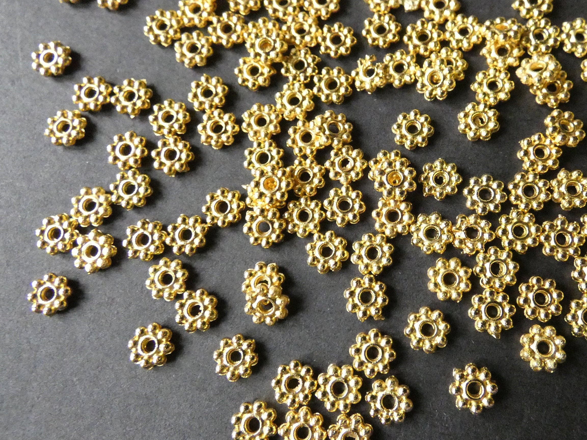 Indonesian style spacer beads, antique gold beads, antique gold, spacer  beads, metal beads, rondelle, beads, jewelry spacer beads, 5x4mm beads,  jewelry making, vintage supplies, jewelry supplies, gold spacer beads,  B'sue Boutiques, jewelry