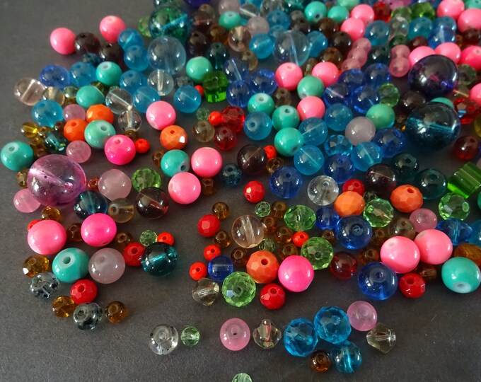 200 GRAMS Mixed Loose Glass Beads, About 200-225 Beads, Mixed Colors, Mixed Transparency & Size, Glass Bead Mixed Lot, Handpicked Bead Lot