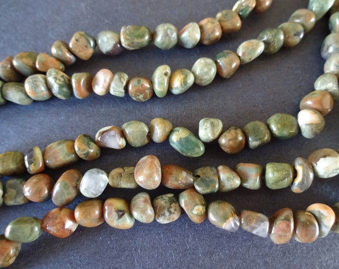 15.5 Inch 3-5mm Natural Rhyolite Bead Strand, About 82 Beads, Green and Brown, Gemstone Nuggets, Strand Of Rock Beads, Polished Stones