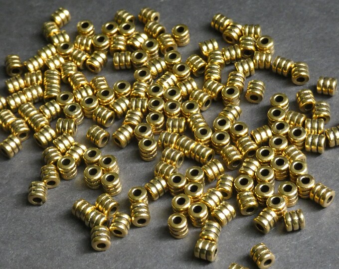 200 PACK 4mm Column Tibetan Style Gold Barrel Beads, Antiqued Gold Color, 2mm Holes, Embellished Beads, Metal Spacers, Embellished Round