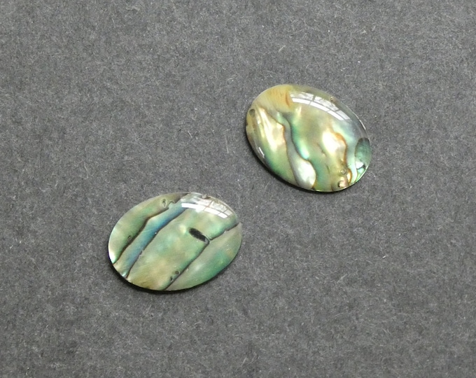 2 PACK 18x13mm Natural Paua Shell Cabochons, Dyed & Coated Seashell Ovals, Green, Iridescent, One of a Kind, As Seen in Image,Paua Shell Set