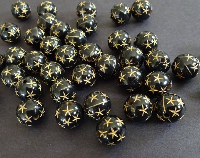 12mm Acrylic Star Ball Beads, 12mm Ball Bead, Nautical Bead, Starfish Bead, Black & Gold Ball Bead, Star Bead, Nautical Star Jewelry