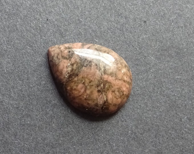 30x22mm Natural Rhodonite Teardrop Cabochon, Black & Pink, One 0f A Kind, Unique, As Seen In Image, Only One Available, Pink Mineral Cab