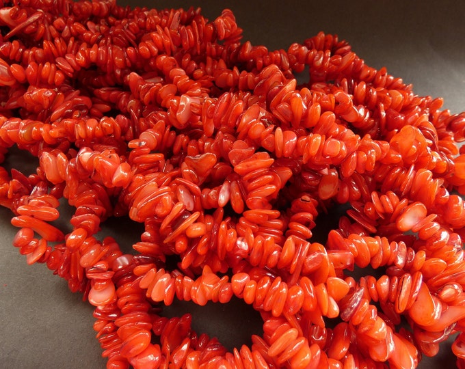 25 Inch 3-15mm Natural Shell Bead Strand, Dyed, About 300 Beads, Red Shell Nuggets & Chips, Drilled Seashell Shard, Red Seashell Jewelry Gem